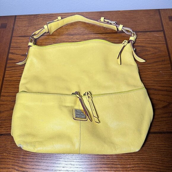 Vintage Dooney & Bourke Dillen Large Leather Hobo Bag Bright Yellow Leather 90s - Picture 1 of 11